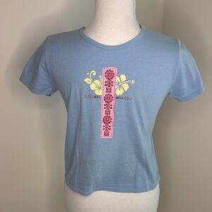 Blue Kids (Cozumel) Shirt with Yellow and Pink Accents. Medium